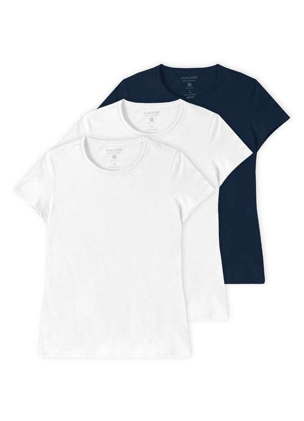 Malwee - Kit com 3 Camisetas Feminina Malwee 1000004499 Branco-Marinho