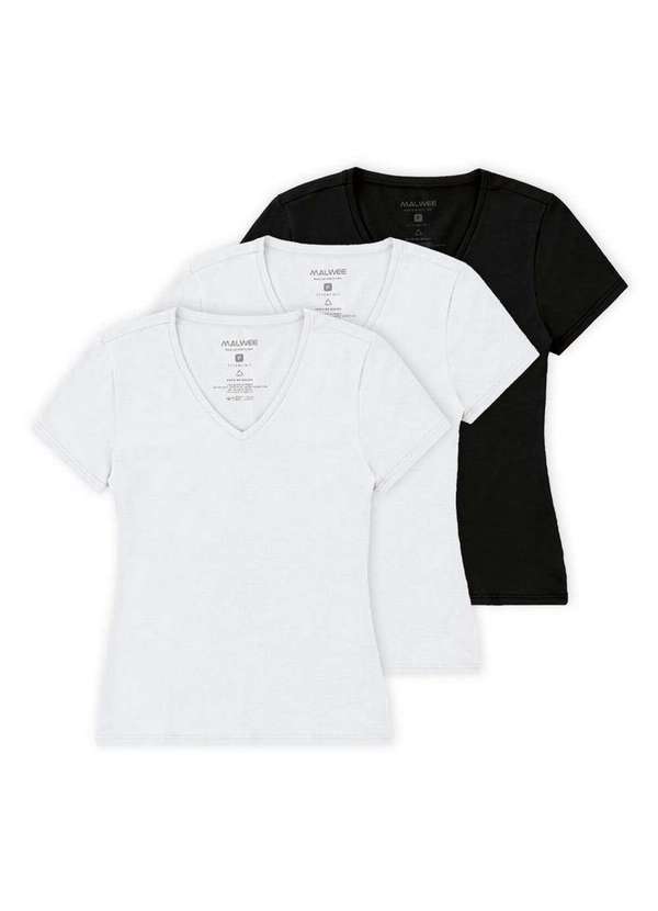 Malwee - Kit com 3 Camisetas Feminina Malwee 1000004502 Branco-Preto