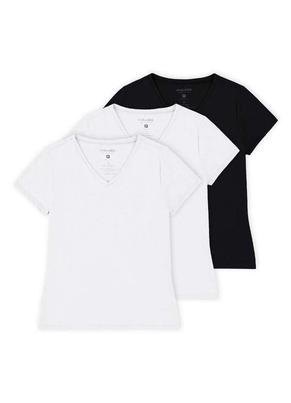 Malwee - Kit com 3 Camisetas Feminina Malwee 1000047373 Branco-Preto