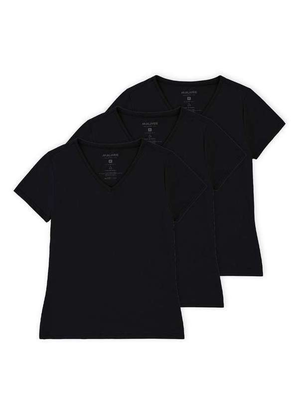Malwee - Kit com 3 Camisetas Feminina Malwee 1000047373 Preto