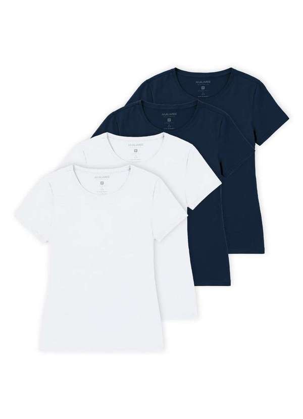 Malwee - Kit com 4 Camisetas Feminina Malwee 1000004500 Branco-Marinho