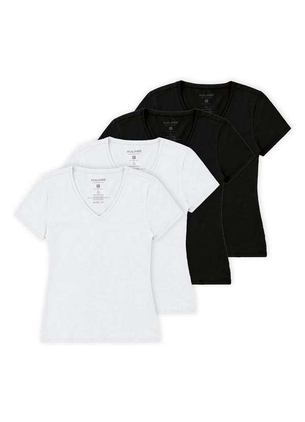 Malwee - Kit com 4 Camisetas Feminina Malwee 1000004502 Branco-Preto