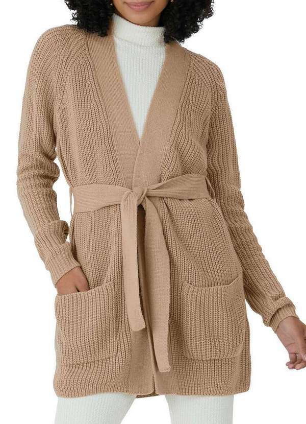 Malwee - Cardigan Feminino Transpassado Malwee 1000124728 01332-Marrom