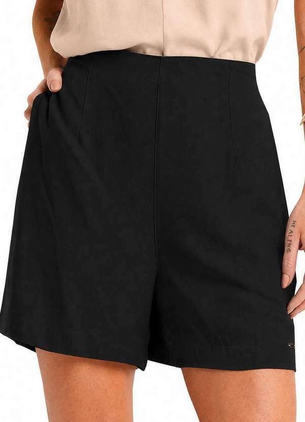 Marialícia - Shorts Feminino Alfaiataria Marialicia 184088 7001-Preto