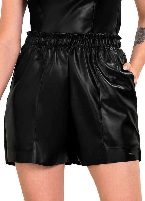 Marialícia - Shorts Feminino Courino Marialicia 183429 7001-Preto
