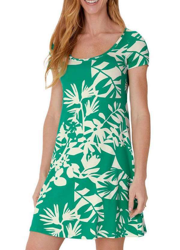 Malwee - Vestido Curto Evasê 1000104809 Dl57a-Verde-Folhagem