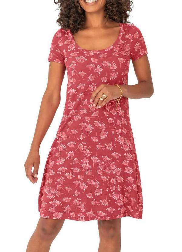 Malwee - Vestido Curto Evasê 1000104809 Dl81a-Vermelho-Flor