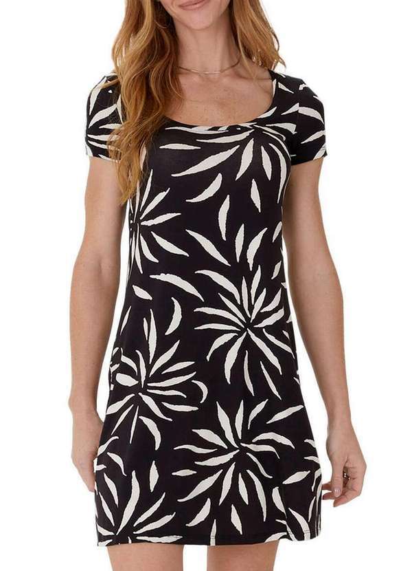 Malwee - Vestido Curto Evasê 1000104809 Dl84a-Preto-Abstrato