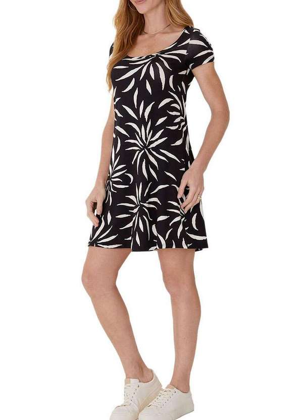 Malwee - Vestido Curto Evasê 1000104809 Dl84a-Preto-Abstrato 4