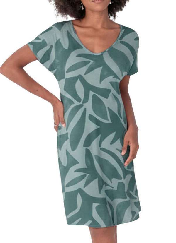 Malwee - Vestido Curto Malwee 1000120877 Dj86b-Verde-Claro-Geométrico