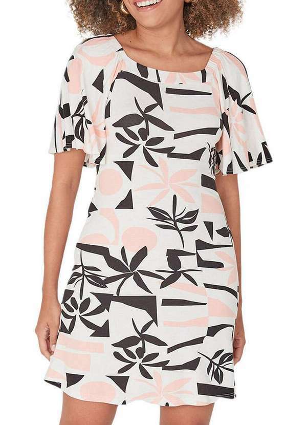 Malwee - Vestido Curto Malwee 1000120882 Dj95a-Off-White-Geométrico