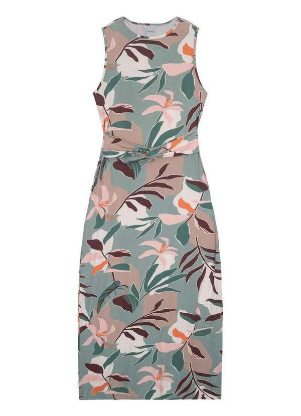 Malwee - Vestido Midi Malwee 1000120885 Dk07a-Verde-Claro-Folhagem