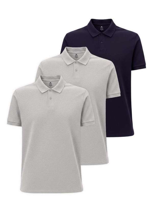 Hering - Kit com 3 Camisetas Polo Masculina Hering N3a7 Cinza-Marinho