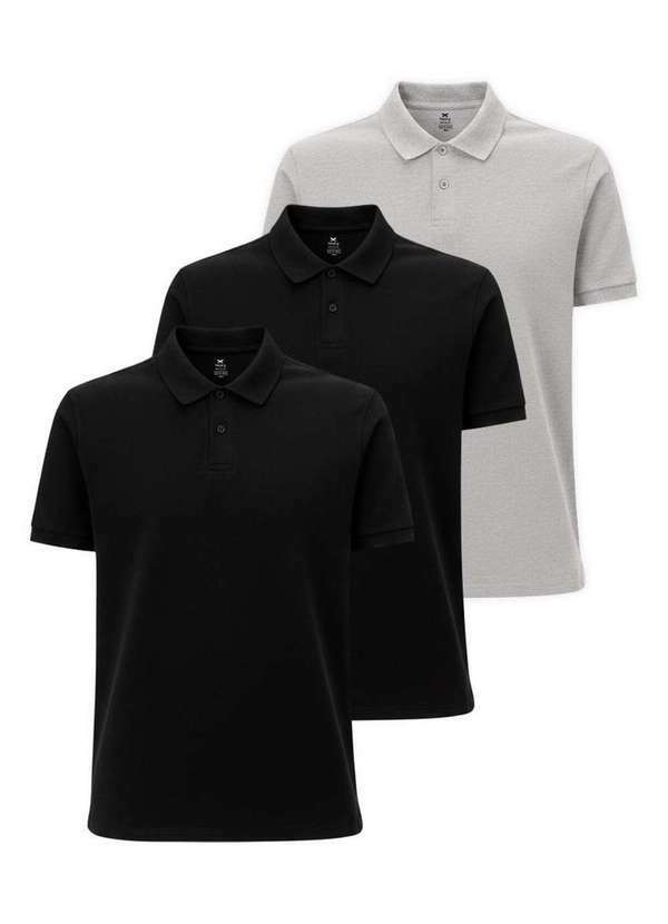 Hering - Kit com 3 Camisetas Polo Masculina Hering N3a7 Preto-Cinza
