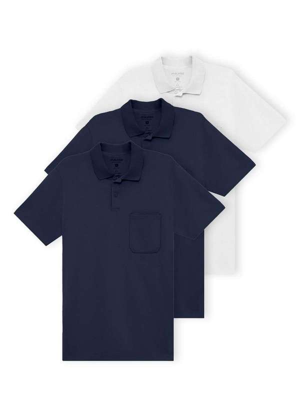 Malwee - Kit com 3 Camisetas Polo Masculina Malwee 1000004429 Azul-Marinho-Branco