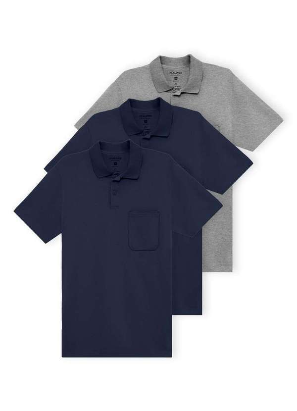 Malwee - Kit com 3 Camisetas Polo Masculina Malwee 1000004429 Azul-Marinho-Cinza