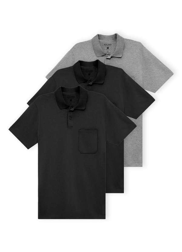 Malwee - Kit com 3 Camisetas Polo Masculina Malwee 1000004429 Preto-Cinza