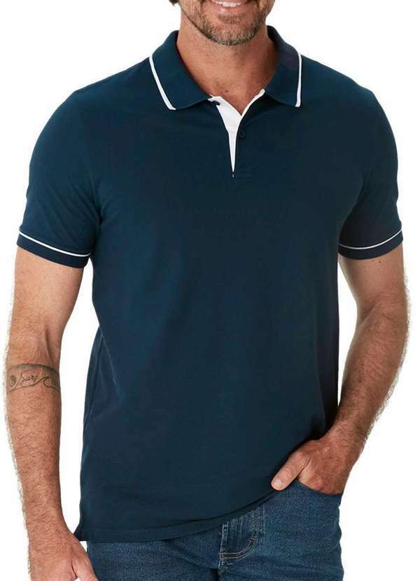 Malwee - Camiseta Masculina Polo Slim Malwee 1000132990 02023-Azul-Marinho
