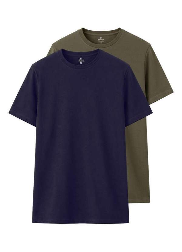 Hering - Kit com 2 Camisetas Masculina Hering 0201 Marinho-Verde