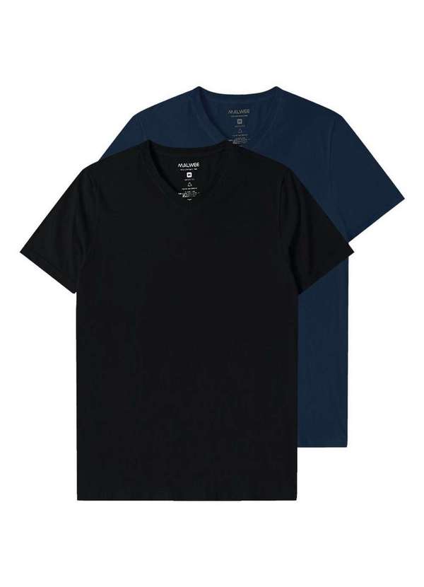 Malwee - Kit com 2 Camisetas Masculina Malwee 1000004422 Preto-Azul-Marinho