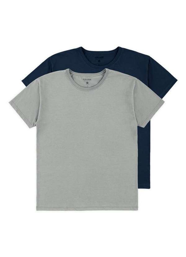 Malwee - Kit com 2 Camisetas Masculina Malwee 1000004423 Cinza-Mescla-Marinho