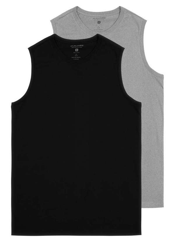Malwee - Kit com 2 Camisetas Masculina Regata Malwee 1000004421 Preto-Cinza-Mescla