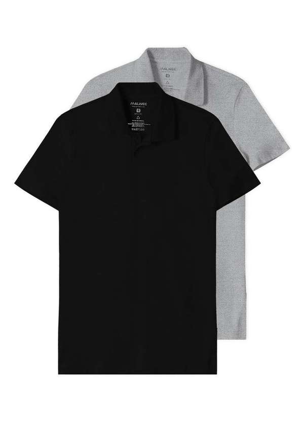 Malwee - Kit com 2 Camisetas Polo Masculina Malwee 1000004430 Preto-Cinza-Mescla