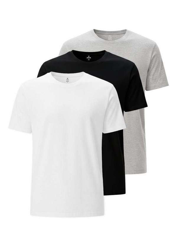 Hering - Kit com 3 Camisetas Masculina Hering 4fv2 1b-Branco-Preto-Mescla-Claro