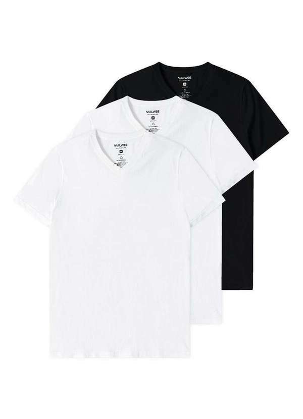 Malwee - Kit com 3 Camisetas Masculina Malwee 1000004422 Branco-Preto