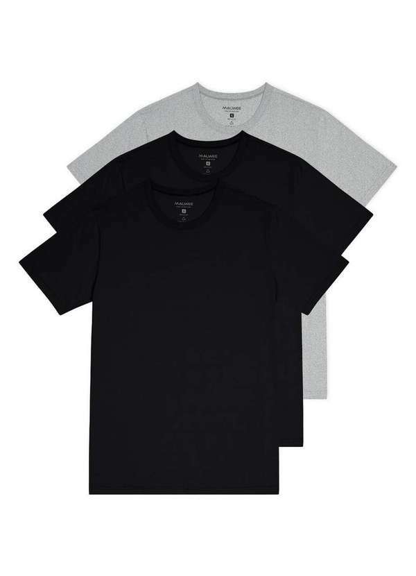 Malwee - Kit com 3 Camisetas Masculina Malwee 1000015037 Preto-Cinza-Mescla