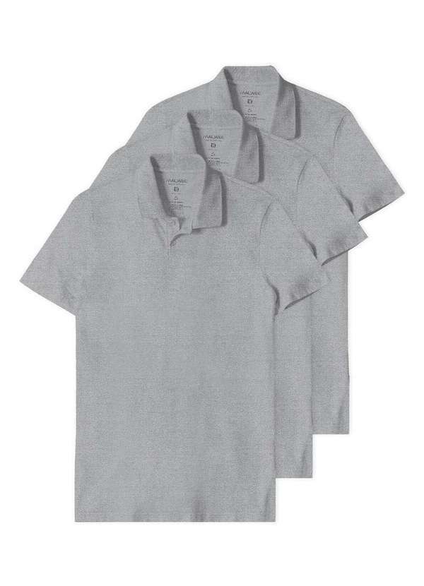 Malwee - Kit com 3 Camisetas Polo Masculina Malwee 1000004430 Cinza-Mescla