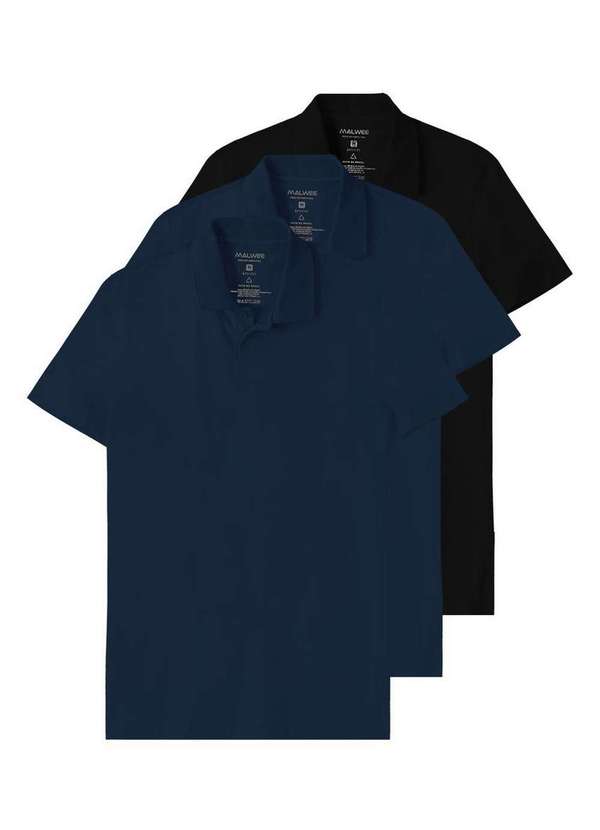Malwee - Kit com 3 Camisetas Polo Masculina Malwee 1000004430 Marinho-Preto