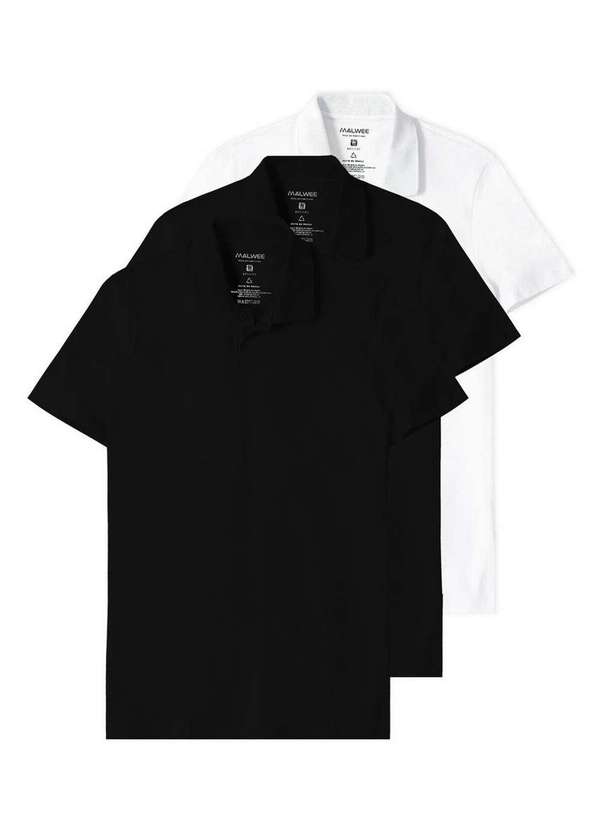 Malwee - Kit com 3 Camisetas Polo Masculina Malwee 1000004430 Preto-Branco