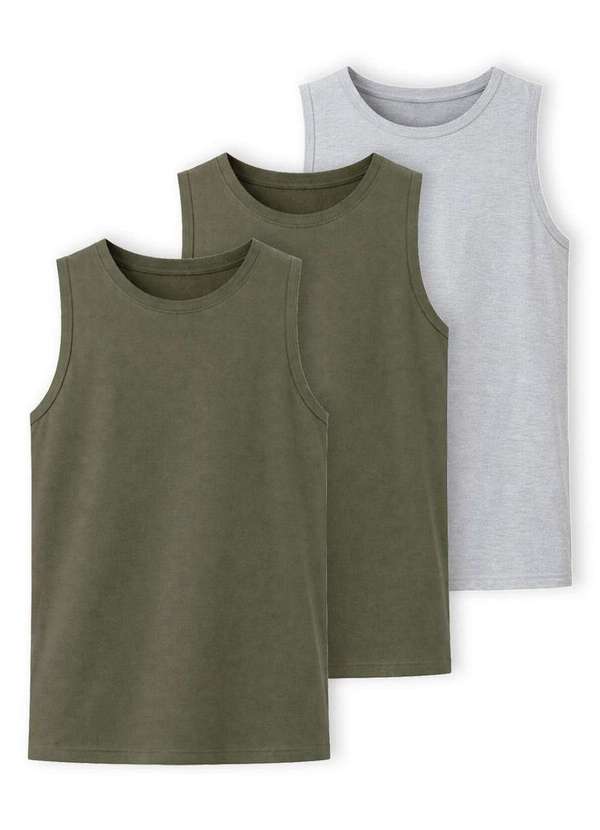 Hering - Kit com 3 Camisetas Regata Masculina Hering 0111 Verde-Cinza-Mescla