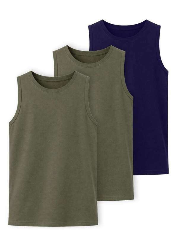 Hering - Kit com 3 Camisetas Regata Masculina Hering 0111 Verde-Marinho