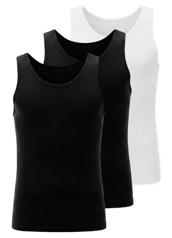 Hering - Kit com 3 Camisetas Regata Masculina Hering 015m Preto-Branco