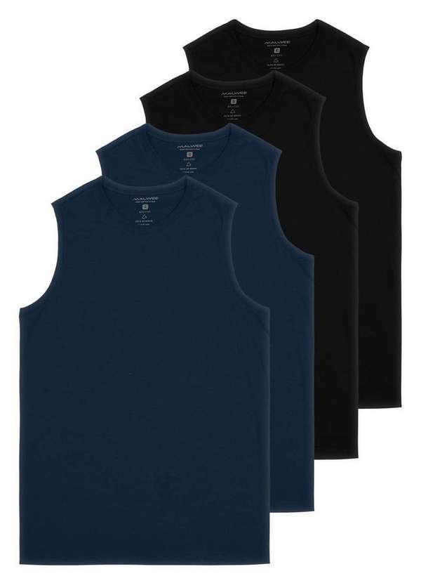 Malwee - Kit com 4 Camisetas Masculina Regata Malwee 1000004421 Marinho-Preto