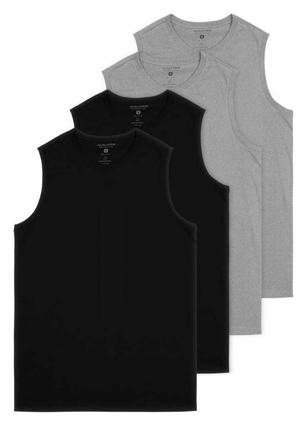 Malwee - Kit com 4 Camisetas Masculina Regata Malwee 1000004421 Preto-Cinza-Mescla