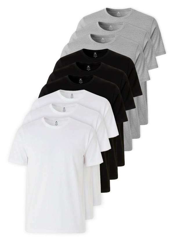 Hering - Kit com 9 Camisetas Masculina Hering 4fv2 Branco-Preto-Cinza-Mescla