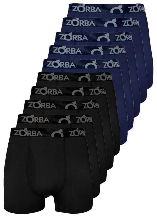 Zorba - Kit com 10 Cuecas Boxer com Abertura Zorba 848 Preto-Marinho