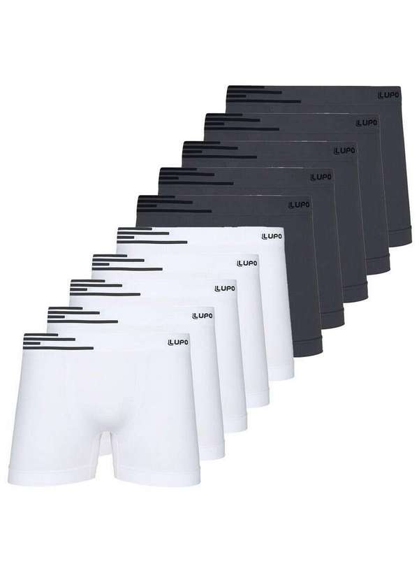 Lupo - Kit com 10 Cuecas Boxer Lupo 436-002 Branco-Grafite