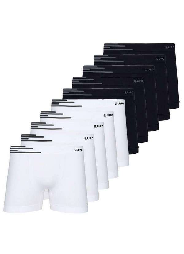 Lupo - Kit com 10 Cuecas Boxer Lupo 436-002 Branco-Preto