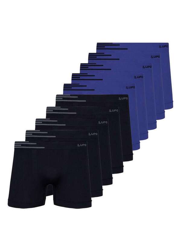 Lupo - Kit com 10 Cuecas Boxer Lupo 436-002 Preto-Azul-Nautico