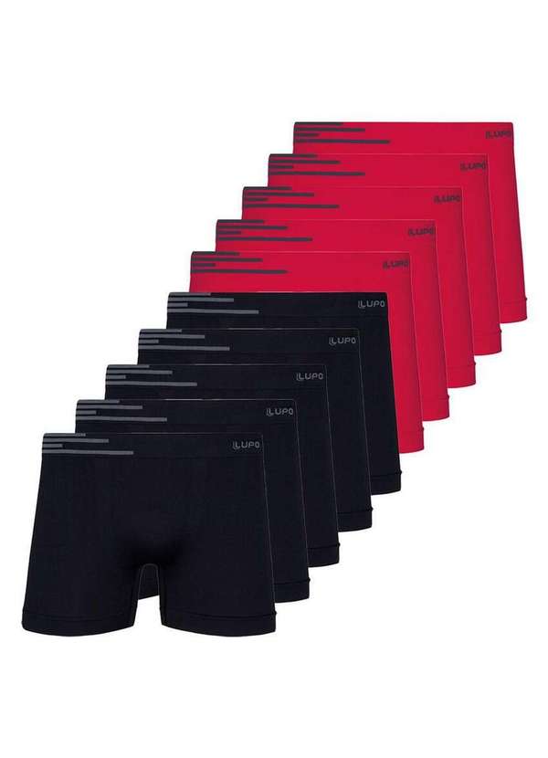 Lupo - Kit com 10 Cuecas Boxer Lupo 436-002 Preto-Vermelho