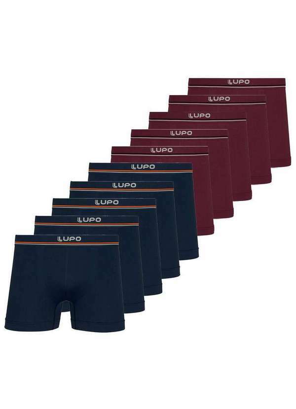 Lupo - Kit com 10 Cuecas Boxer Lupo 436-003 Blue-Jeans-Vinho