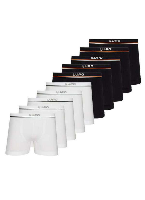 Lupo - Kit com 10 Cuecas Boxer Lupo 436-003 Branco-Preto
