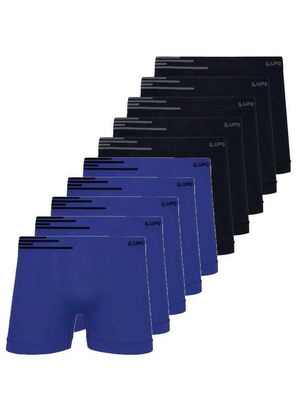 Lupo - Kit com 10 Cuecas Boxer Lupo 436-088 Azul-Náutico-Preto