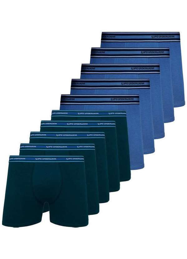 Lupo - Kit com 10 Cuecas Boxer Lupo 523-003 Marinho-Azul