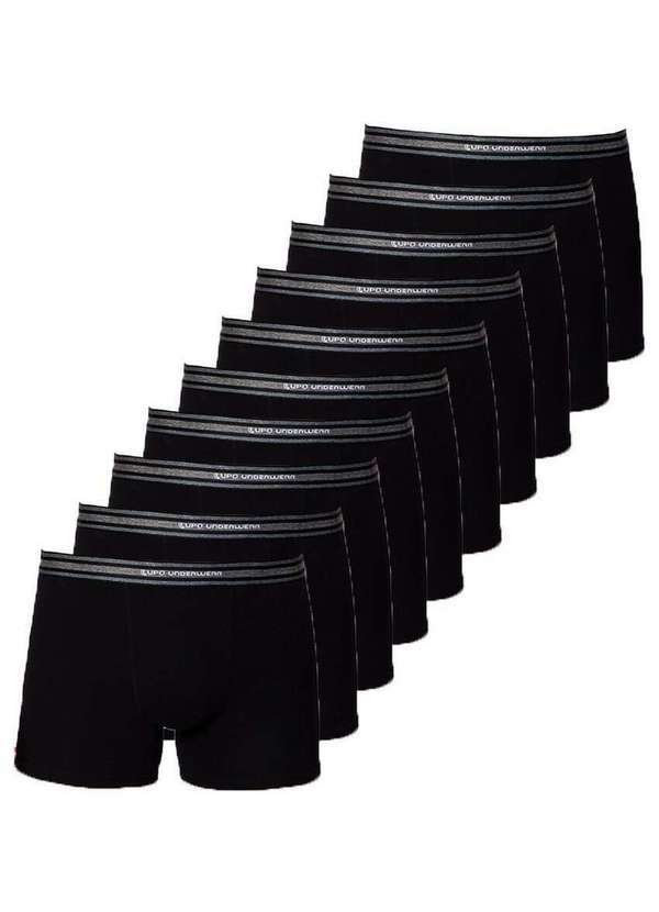 Lupo - Kit com 10 Cuecas Boxer Lupo 523-003 Preto