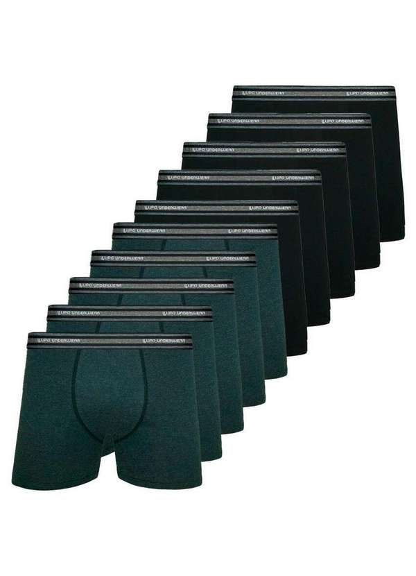 Lupo - Kit com 10 Cuecas Boxer Lupo 523-088 Chumbo-Preto